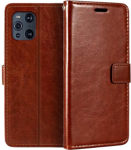 Oppo Find X3 Pro Hoesjes – Portemonnee Hoes – Pasjeshouder – 3x Screenprotector – Bruin-Ilumina Benelux