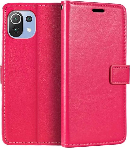 Xiaomi Mi 11 Lite Hoesjes – Portemonnee Bookcase – Magneetsluiting – 3x Screenprotector – Roze-Ilumina Benelux