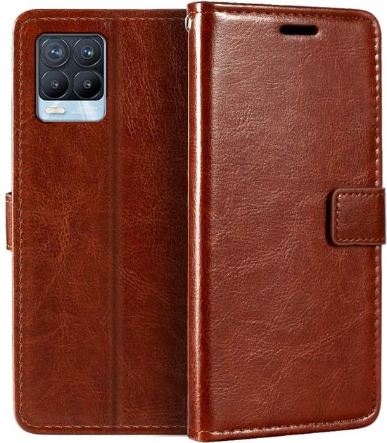 Realme 8 Pro Hoesjes – Bookcase Portemonnee Hoes – Pasjeshouder – Magneetsluiting – Bruin-Ilumina Benelux