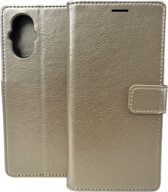 Oppo Reno 8 Lite Hoesjes – Portemonnee Bookcase – Pasjeshouder – 2-Pack Screenprotector Gehard Glas – Goud-Ilumina Benelux