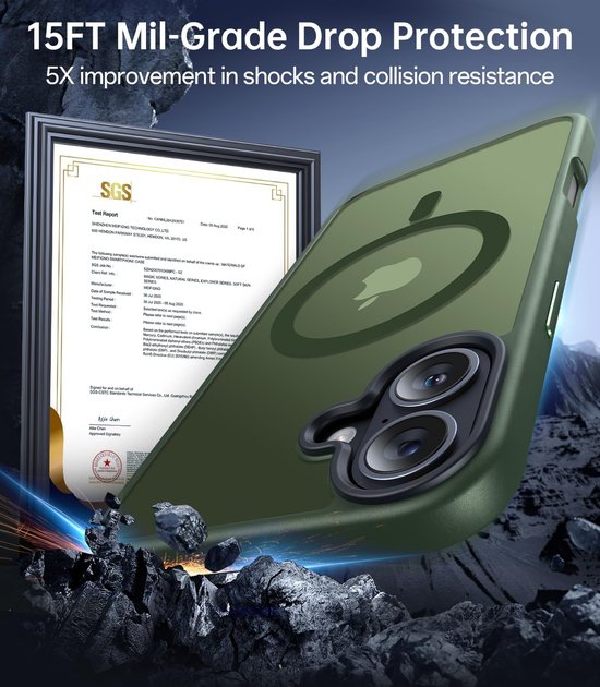 iPhone 16 Hoesjes – Backcover met Magnetische Ring – Camera Lens Protector – 2x Screenprotector – Groen-Ilumina Benelux
