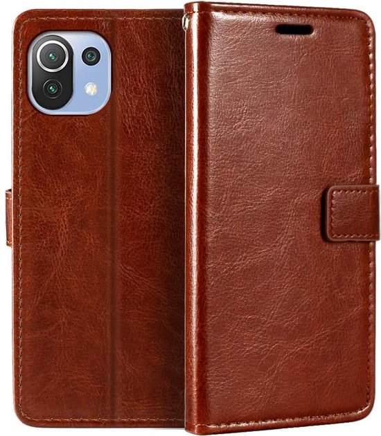 Xiaomi Mi 11 Lite Hoesjes – Portemonnee Hoes – Pasjeshouder – Inclusief 3x Screenprotector – Bruin-Ilumina Benelux