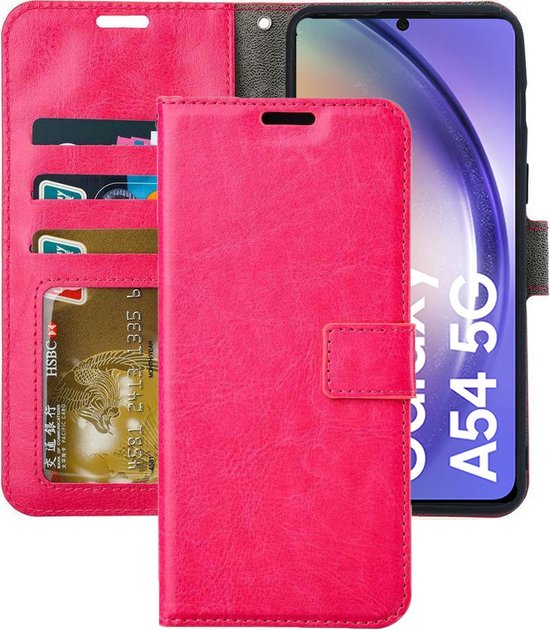 Samsung Galaxy A54 Hoesjes – Portemonnee Hoes – 2 Pack Screenprotector – Pasjeshouder – Roze-Ilumina Benelux