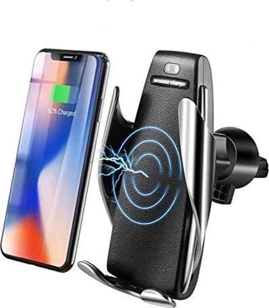 Telefoonhouder auto – Draadloos opladen Qi – Automatische klemarmen – Geschikt voor iPhone Samsung Nokia Huawei – Zwart-Telefoonhouders-Ilumina Benelux