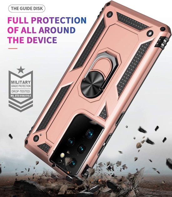 Samsung Galaxy S21 Ultra 5G Hoesjes – Hybride Ring Armor Backcover – Schokbestendig – Roségoud-Ilumina Benelux