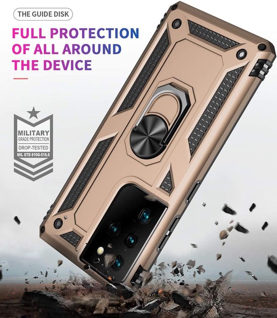 Samsung Galaxy S21 Ultra 5G Hoesjes – Hybride Ring Armor Backcover – Schokbestendig – Anti-Shock – Goud-Ilumina Benelux