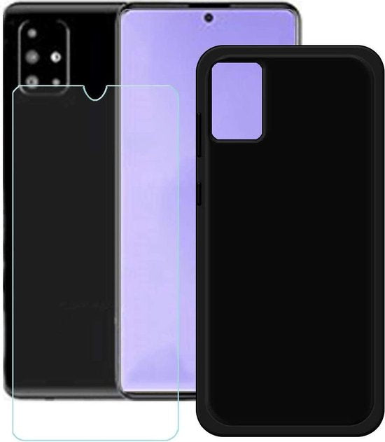Samsung Galaxy A51 Hoesjes – Siliconen Backcover + 2x Screenprotector – Gehard Glas – Anti-kras – Zwart-Ilumina Benelux