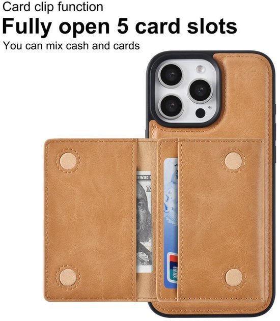 iPhone 16 Pro Hoesjes – Backcover – Afneembare Pasjeshouder – Lichtbruin-Ilumina Benelux