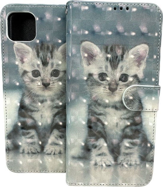 Samsung Galaxy A04 Hoesjes – Portemonnee Book Case – Pasjeshouder – Kat Print-Ilumina Benelux