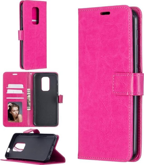 Motorola Moto G9 Play & E7 Plus Hoesjes – Portemonnee Book Case – Pasjeshouder – Magneetsluiting – Roze-Ilumina Benelux