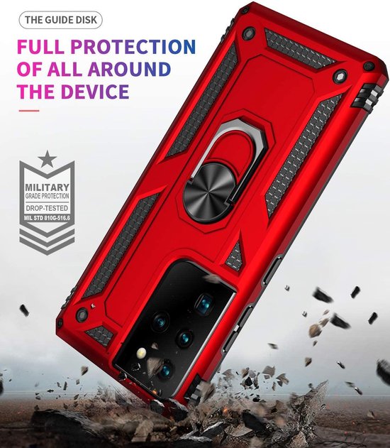 Samsung Galaxy S21 Ultra 5G Hoesjes – Hybride Ring Armor Backcover – Schokbestendig – Rood-Ilumina Benelux