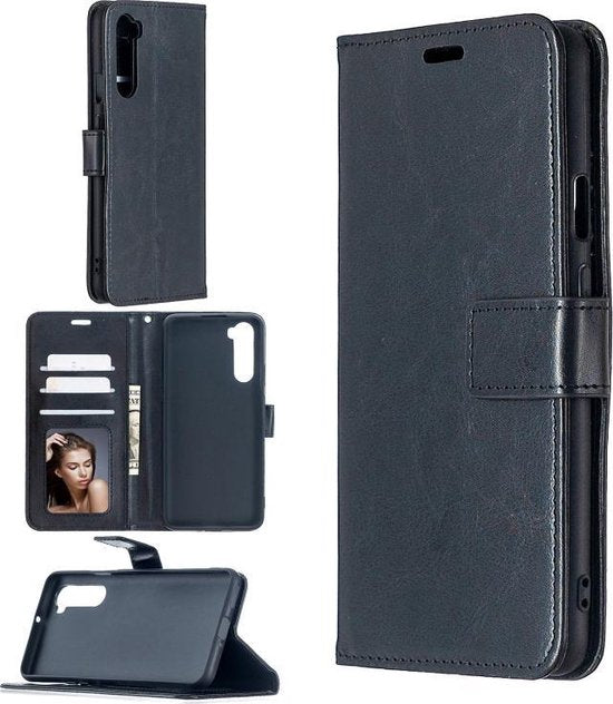 OnePlus Nord Hoesjes – Portemonnee Book Case – Pasjeshouder – 2x Screenprotector Gehard Glas – Zwart-Ilumina Benelux