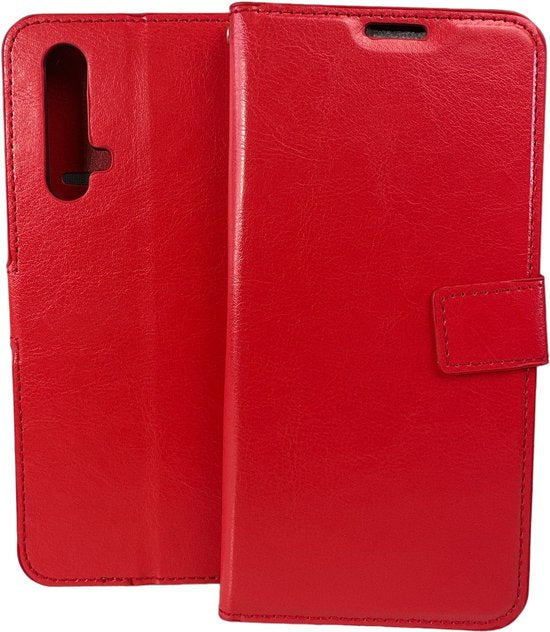 Realme X50 5G Hoesjes – Portemonnee Book Case – Magneetsluiting – 2x Gehard Glas Screenprotector – Rood-Ilumina Benelux