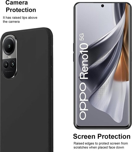 OPPO Reno 10 Pro Hoesjes – TPU Siliconen Backcover – Soft Case – 2x Gehard Glas Screenprotector – Zwart-Ilumina Benelux