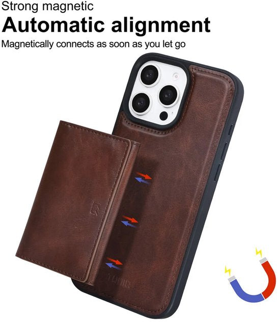 iPhone 16 Plus Hoesjes – Backcover – Afneembare Pasjeshouder – Bruin-Ilumina Benelux