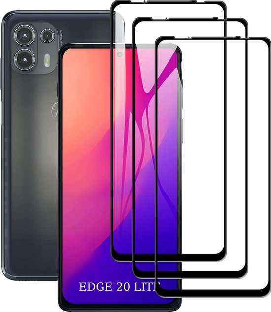 Full Cover Screenprotector - Geschikt voor Motorola Edge 20 Lite - 9H Glas (3-Pack)