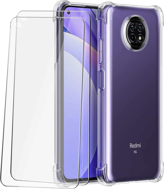 Xiaomi Redmi Note 9T 5G Hoesjes – Siliconen Backcover – Schokbestendig – Transparant – 2x Gehard Glas Screenprotector-Ilumina Benelux