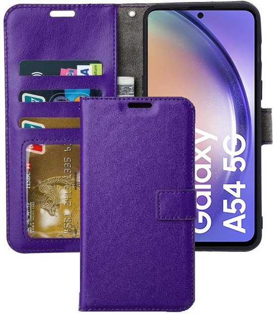 Portemonnee Hoesje - 2 Pack Screenprotector Geschikt voor: Samsung Galaxy A54 - Paars