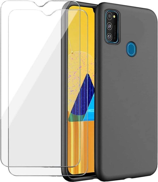 Samsung Galaxy M21 Hoesjes – TPU Siliconen Backcover – Inclusief 2x Gehard Glas Screenprotector – Zwart