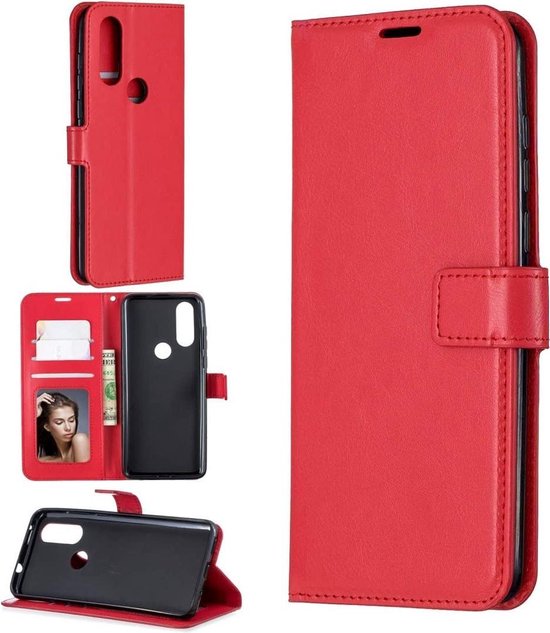 Motorola One Vision Hoesjes – Portemonnee Book Case – Pasjeshouder – 2x Screenprotector – Rood-Ilumina Benelux