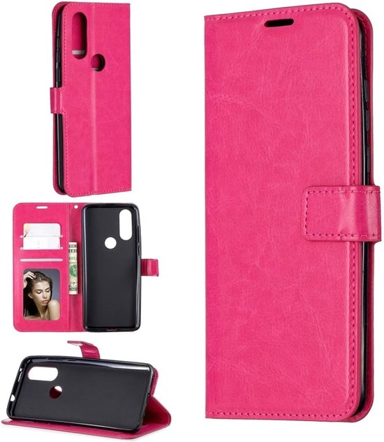 Motorola Moto G8 Plus Hoesjes – Portemonnee Hoes – Bookcase – Pasjeshouder – Roze