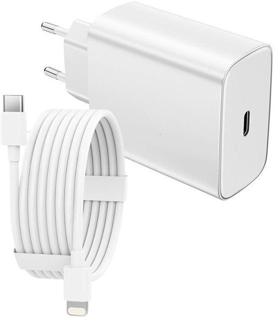 Oplader – Geschikt voor iPhone 14/13/12/11/Xr/Xs/8 – USB-C Snellader 45W + 2M Kabel – Fast Charge – Wit