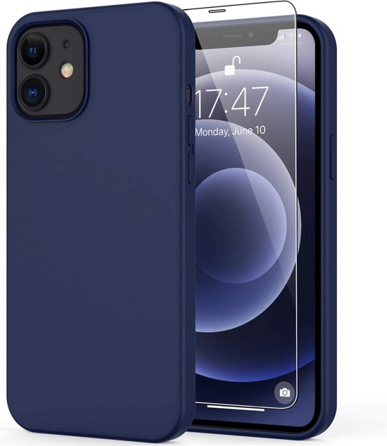 iPhone 12 Mini Hoesjes – Soft Touch Liquid Silicone Backcover – Flexibele TPU Cover – Oxford Blauw + Screenprotector-Ilumina Benelux