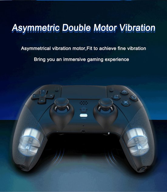 PS5 Controller – Draadloze Gamepad met Back Buttons – Turbo & Touchpad – Dubbele Vibratie & 3.5mm Audio – Blauw