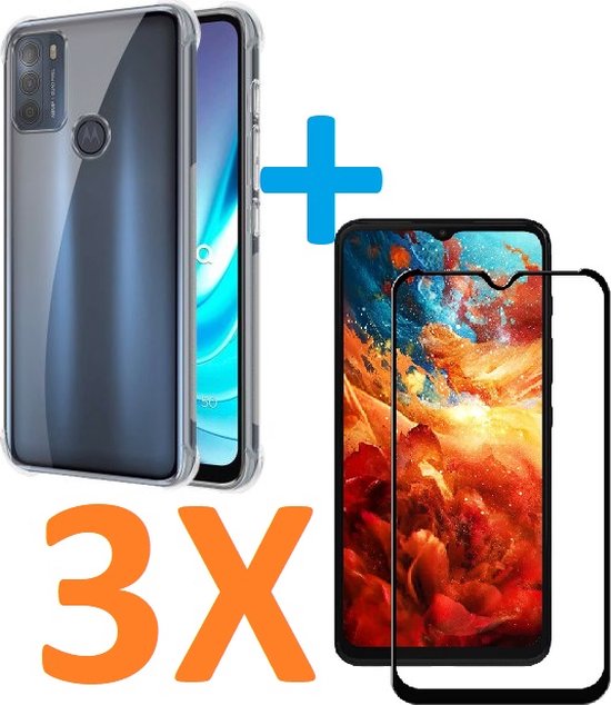 Motorola Moto G50 Hoesjes – Soft TPU Siliconen Backcover – Schokbestendig – 3x Full Screenprotector – Transparant