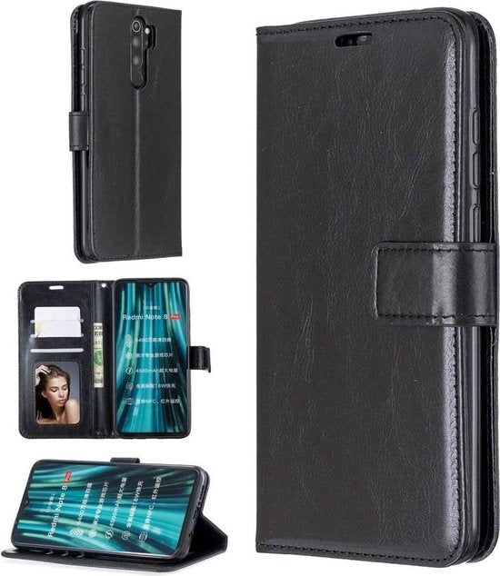 Xiaomi Redmi Note 8 Pro Hoesjes – Portemonnee Book Case – Pasjeshouder – 2x Screenprotector Gehard Glas – Zwart-Ilumina Benelux