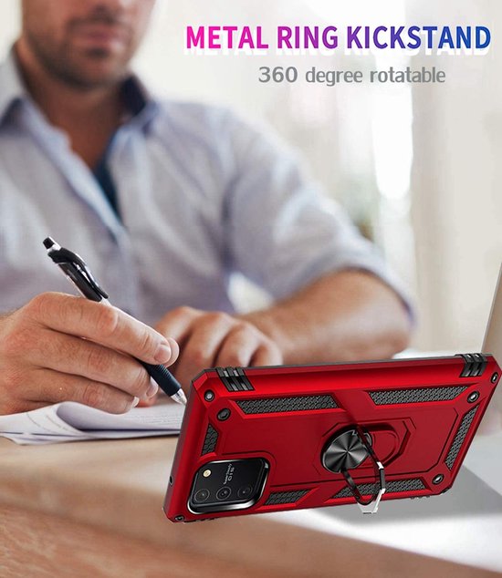 Samsung Galaxy S10 Lite Hoesjes – Ring Armor Backcover – 360° Draaibare Standaard – Magneet – Rood-Ilumina Benelux