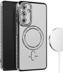 Samsung Galaxy A25 Hoesjes – MagSafe Glitter Backcover – Diamantjes – Glamour – Zwart