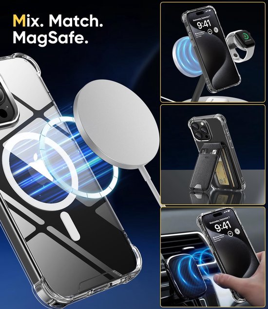 iPhone 15 Plus Hoesjes – MagSafe Compatibel – Magnetische Backcover – Schokbestendig – Transparant-Ilumina Benelux