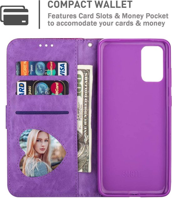 Oppo A52/A72/A92 Hoesjes – Glitter Portemonnee Case – Rits & Koord – Pasjeshouder – Paars-Ilumina Benelux