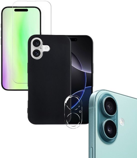 iPhone 17 Hoesjes – Siliconen Backcover – Screenprotector Gehard Glas – Camera Lens Protector – Zwart-Ilumina Benelux