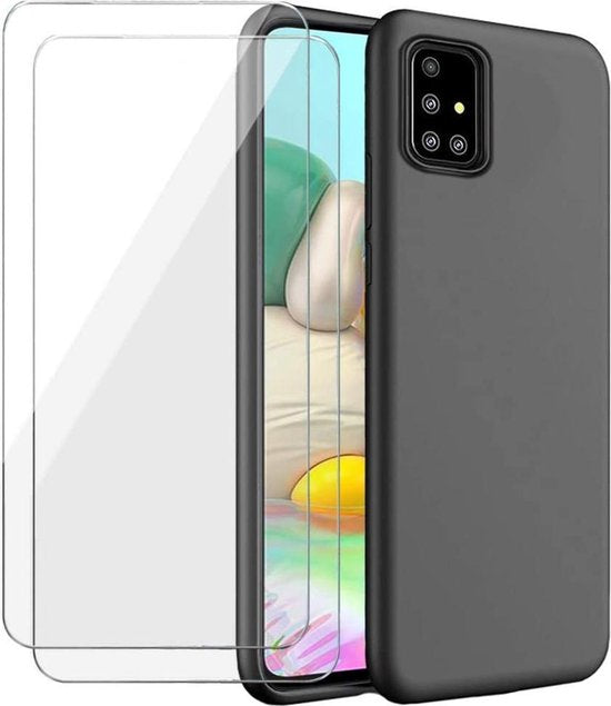 Samsung Galaxy A71 Hoesjes – Soft TPU Siliconen Backcover – 2x Gehard Glas Screenprotector – Zwart-Ilumina Benelux