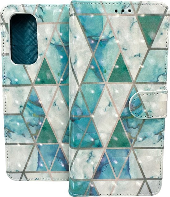Xiaomi Redmi 10 Hoesjes – Portemonnee Book Case – Pasjeshouder – Marmer Print – Zwart/Wit-Ilumina Benelux
