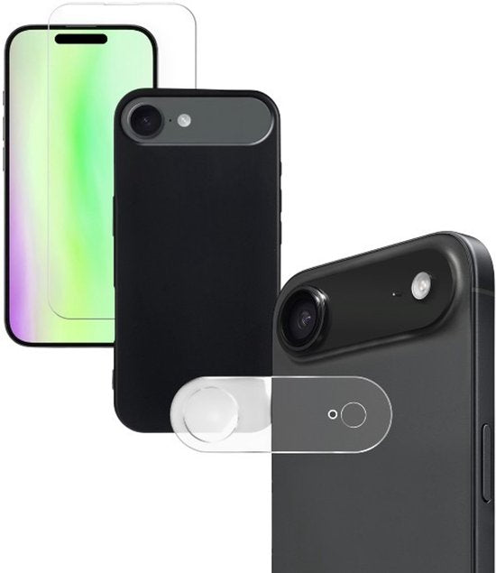 iPhone 17 Air Hoesjes – Siliconen Backcover – Screenprotector Gehard Glas 2x – Camera Lens Protector 2x – Zwart-Ilumina Benelux