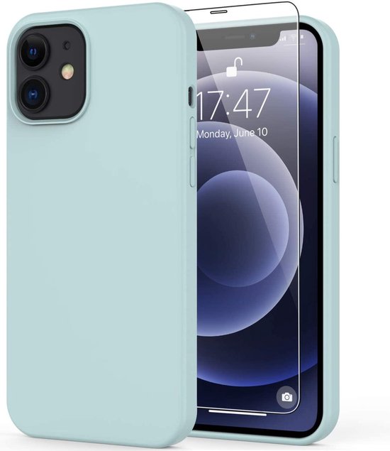iPhone 12 Pro Max Hoesjes – Liquid Silicone Backcover – Soft Touch TPU – Inclusief Screenprotector – Mint-Ilumina Benelux