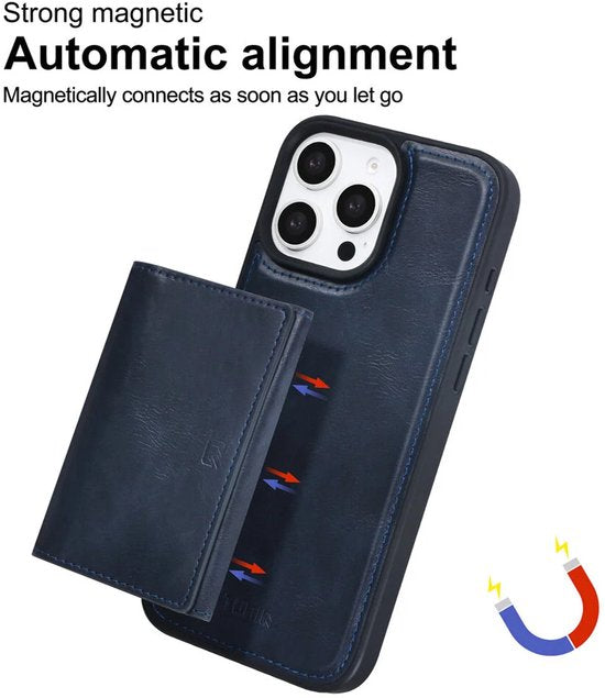 iPhone 16 Pro Max Hoesjes – Backcover – Afneembare Pasjeshouder – Blauw-Ilumina Benelux