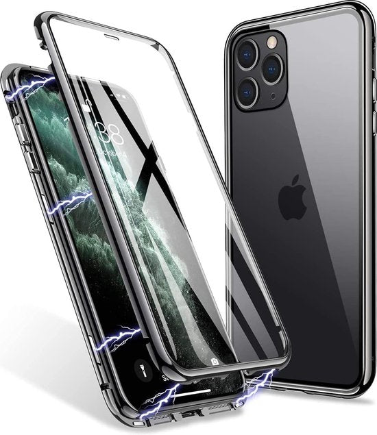 iPhone 13 Hoesjes – Magnetische 360° Cover – Metalen Frame – Gehard Glas Achterkant + Screenprotector – Zwart-Ilumina Benelux