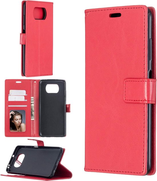 Xiaomi Poco X3/X3 Pro Hoesjes – Portemonnee Bookcase – Pasjeshouder – 2x Screenprotector – Rood-Ilumina Benelux