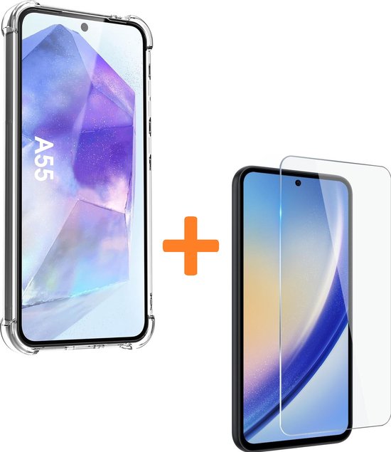 Samsung Galaxy A55 Hoesjes – Anti-Shock Siliconen Backcover – Schokbestendig – Incl. 3 Pack Screenprotector Gehard Glas – Transparant-Ilumina Benelux