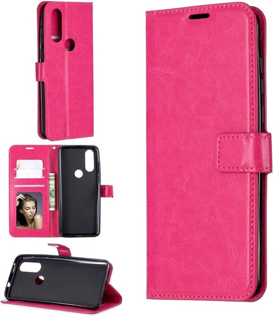 Portemonnee Book Case Hoesje + 2x Screenprotector Geschikt voor: Motorola One Vision - Roze
