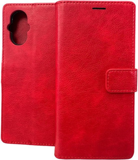 Oppo Reno 8 Lite Hoesjes – Portemonnee Bookcase – Pasjeshouder – 2 Pack Screenprotector Gehard Glas – Rood-Ilumina Benelux