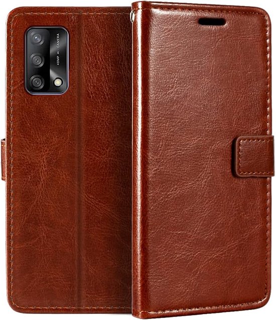 Oppo A54 5G/A74 5G Hoesjes – Portemonnee Book Case – Pasjeshouder – 2x Gehard Glas Screenprotector – Bruin-Ilumina Benelux