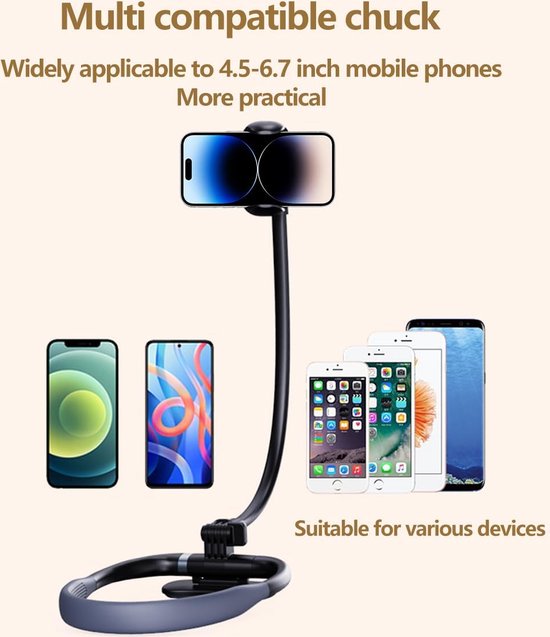 Telefoonhouder nek – Flexibele lazy arm – Handsfree selfiestick – Voor bank/bed/tafel – Zwart-Ilumina Benelux