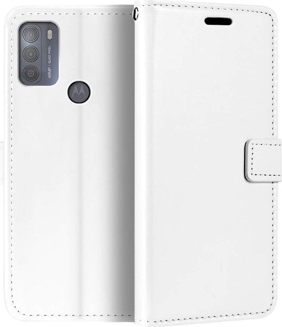 Motorola Moto G50 Hoesjes – Portemonnee Book Case – Pasjeshouder – Magneetsluiting – Wit-Ilumina Benelux