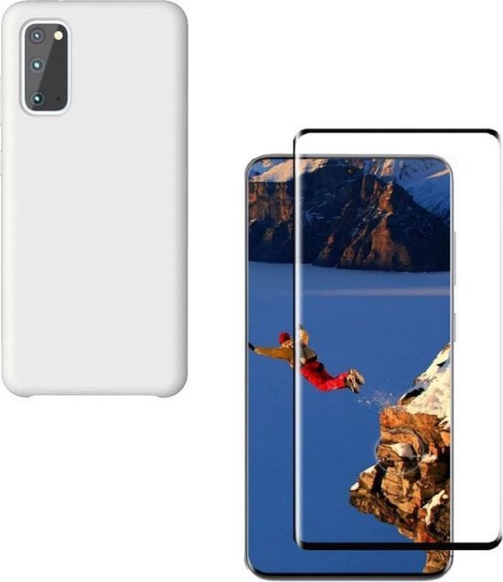 Samsung Galaxy S20 Hoesjes – Liquid Siliconen Backcover – Soft Touch – Flexibel – Wit + Screenprotector-Ilumina Benelux