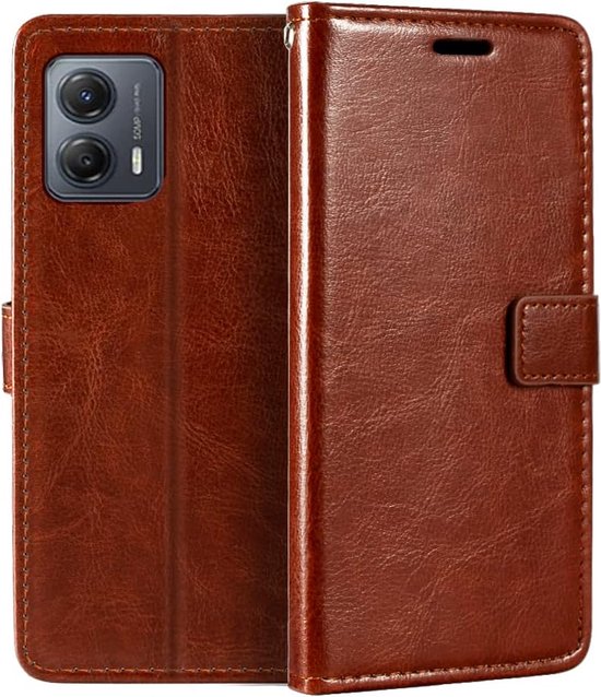Motorola Moto G53 Hoesjes – Portemonnee Bookcase – Pasjeshouder – Magneetsluiting – Bruin-Ilumina Benelux